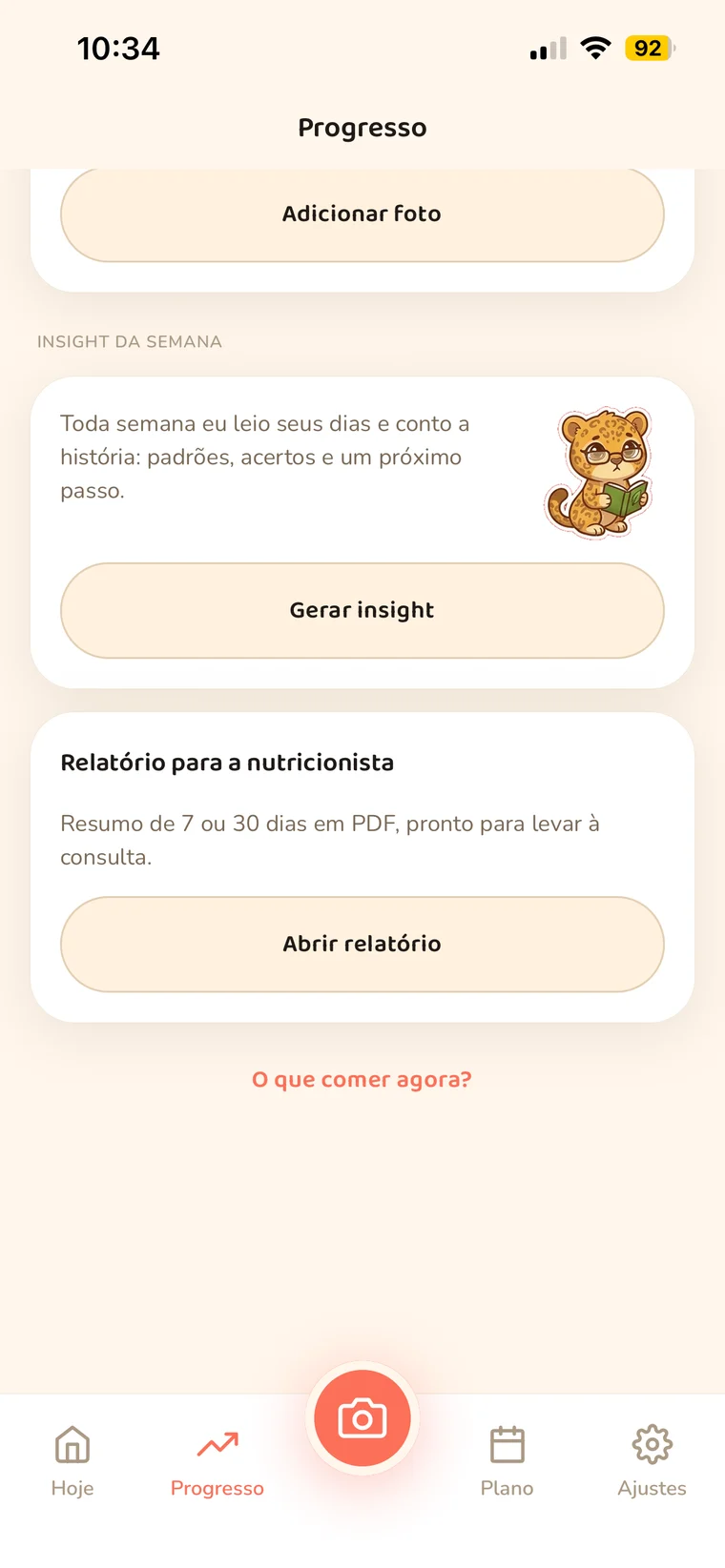 Tela de insights semanais do OnKalo